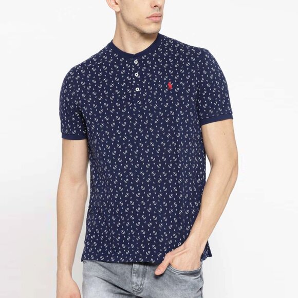 Polo Ralph Lauren Anchor Print Henley Neck T-shirt Size M - Picture 1 of 8